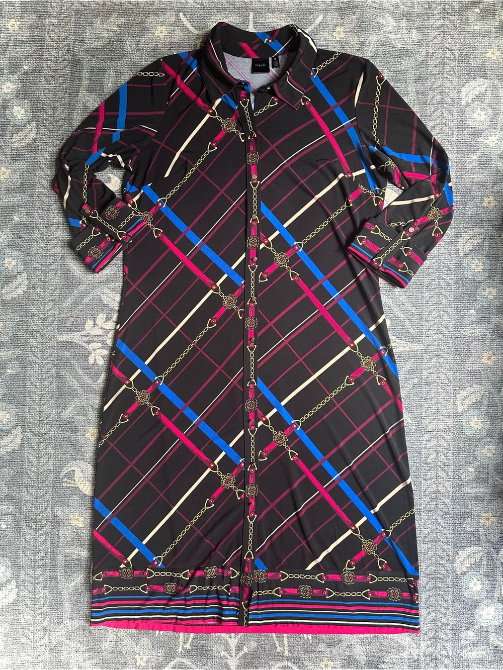 Rafaella Black Multi Chain Geometric Print Stretch Jersey Shirt Dress Sz M